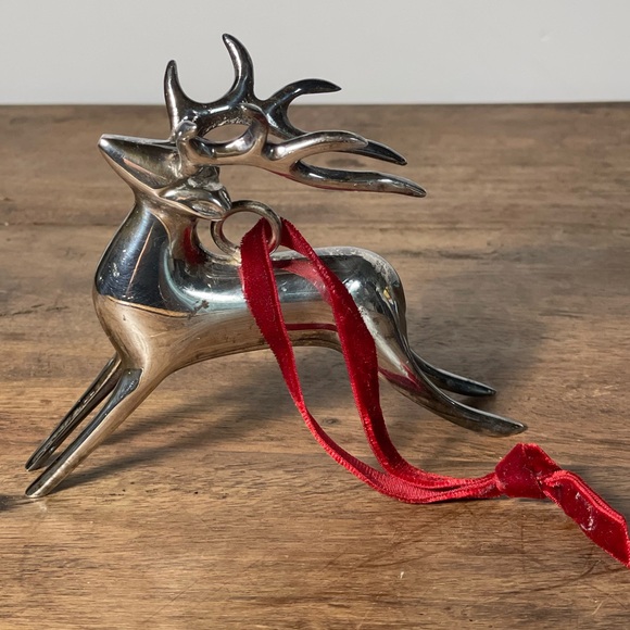 Pottery Barn Reindeer vintage Christmas tree ornament silver plated - Picture 1 of 10
